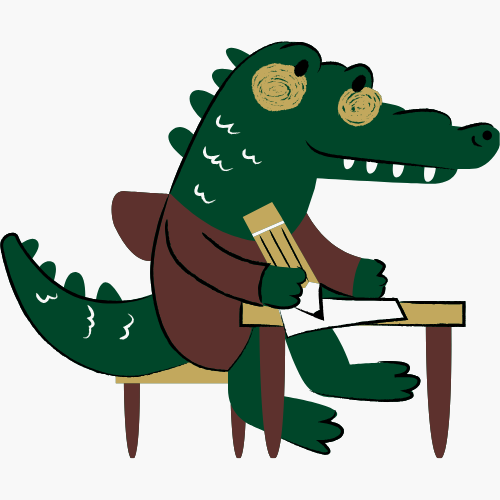 Children's character decoration: Alligator at desk.
