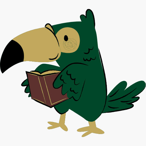 Children's character decoration: Bird with book.