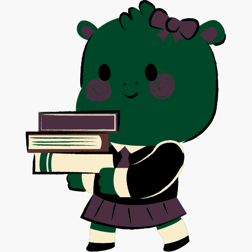 Children's character decoration: Hippo holding stack of books.