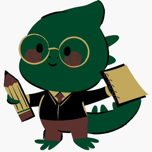 Children's character decoration: Lizard with pencil and paper.