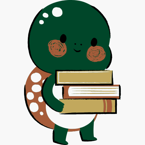 Children's character decoration: Turtle with stack of books.